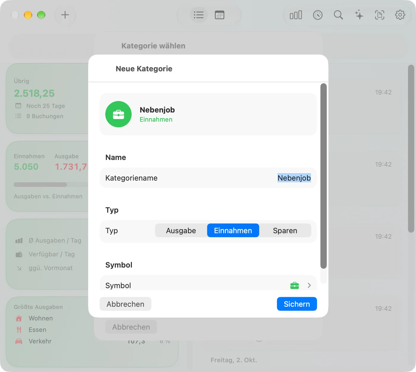 Creating a custom category in the Savings Mac app