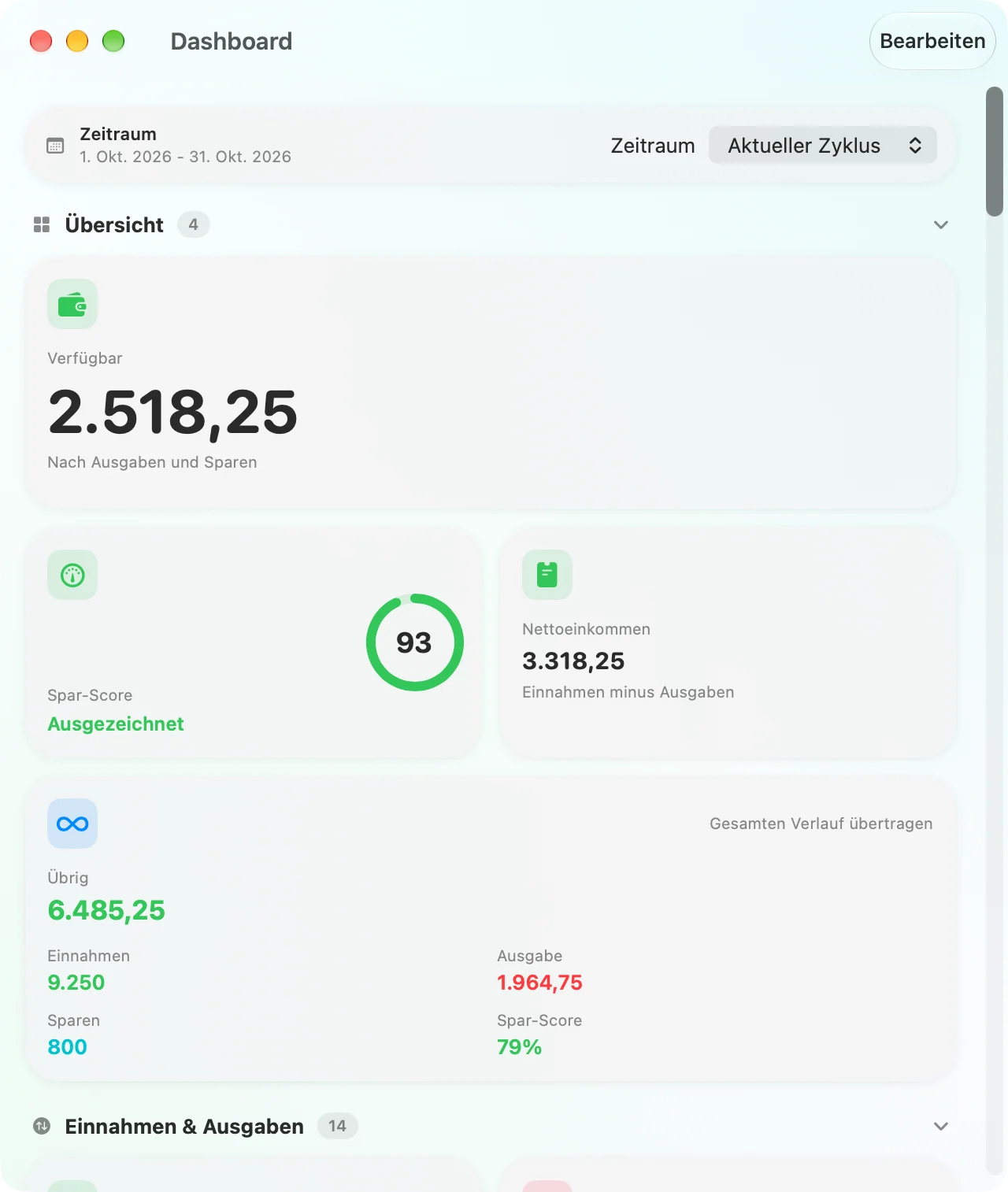 The Savings dashboard as a native Mac app window