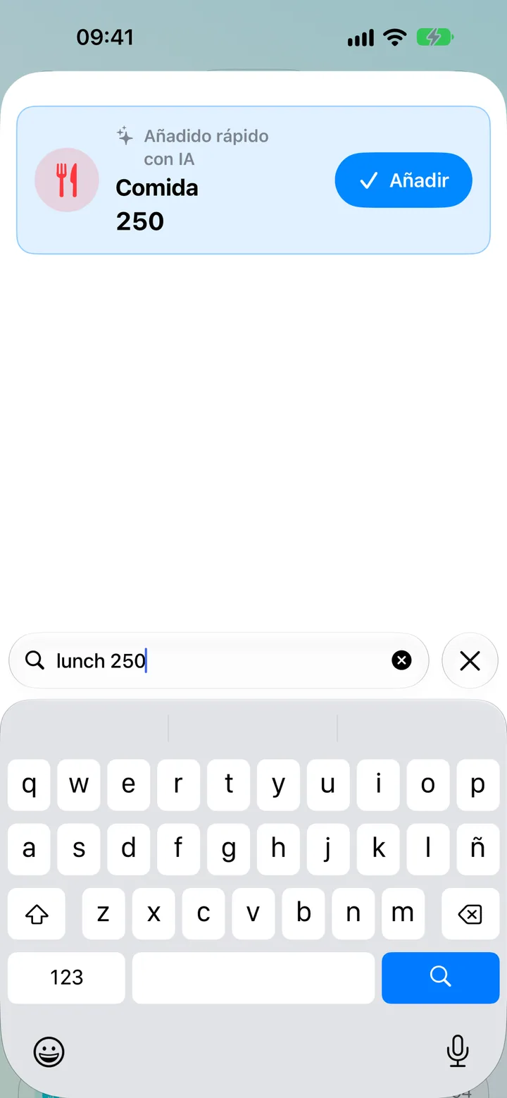 Quick Add in Savings — typing a transaction in plain words for on-device AI to parse