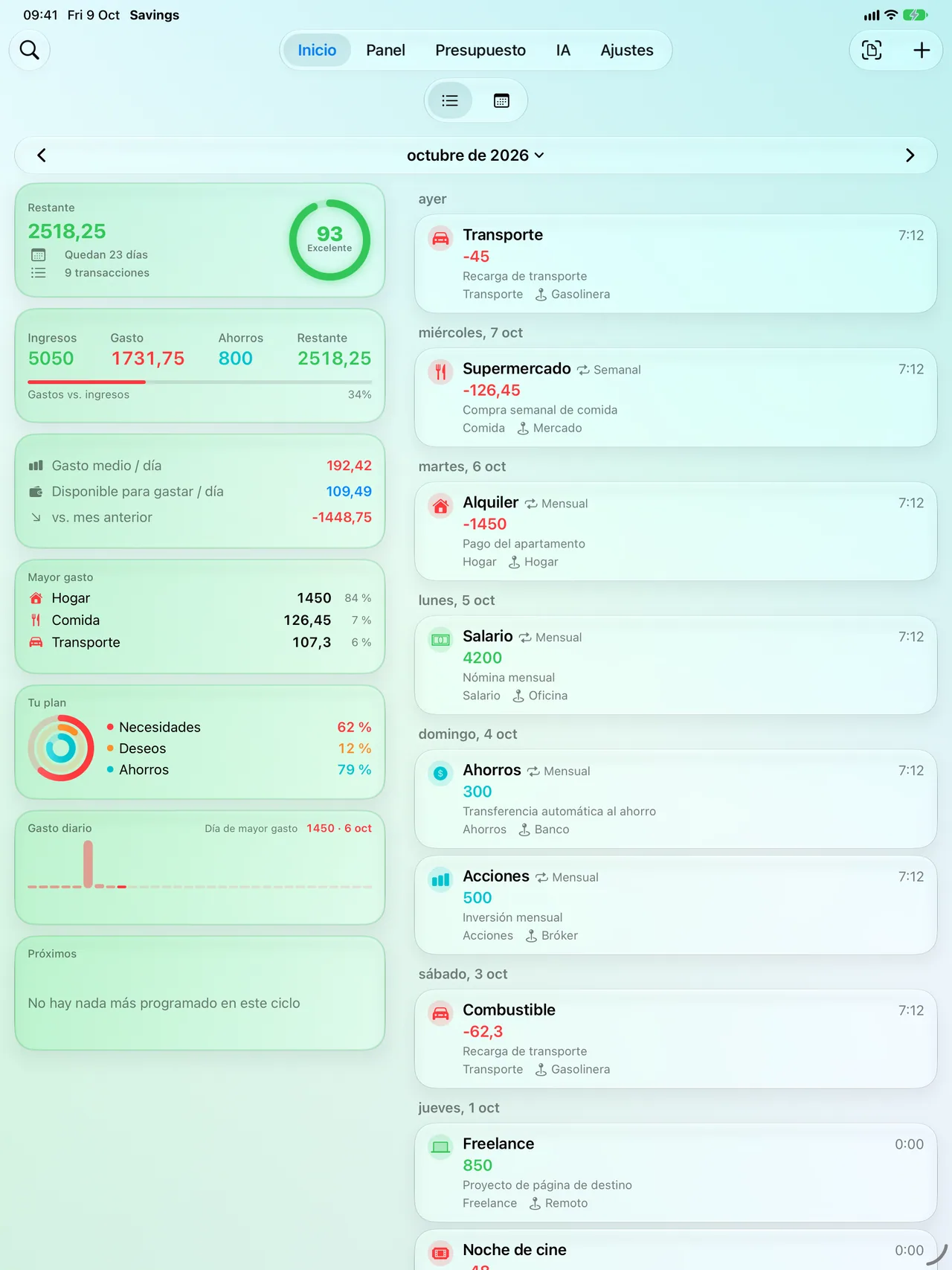 The Savings Home screen on iPad