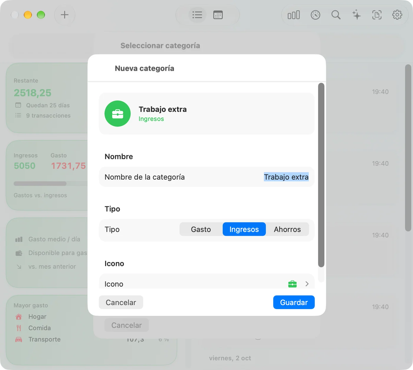 Creating a custom category in the Savings Mac app
