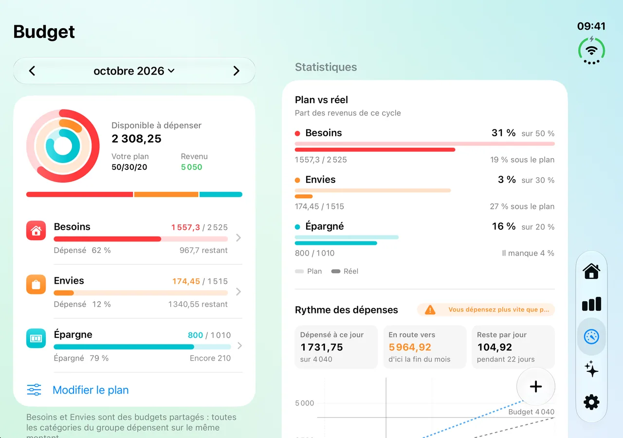 The Savings Budget screen on iPhone Duo, fully open