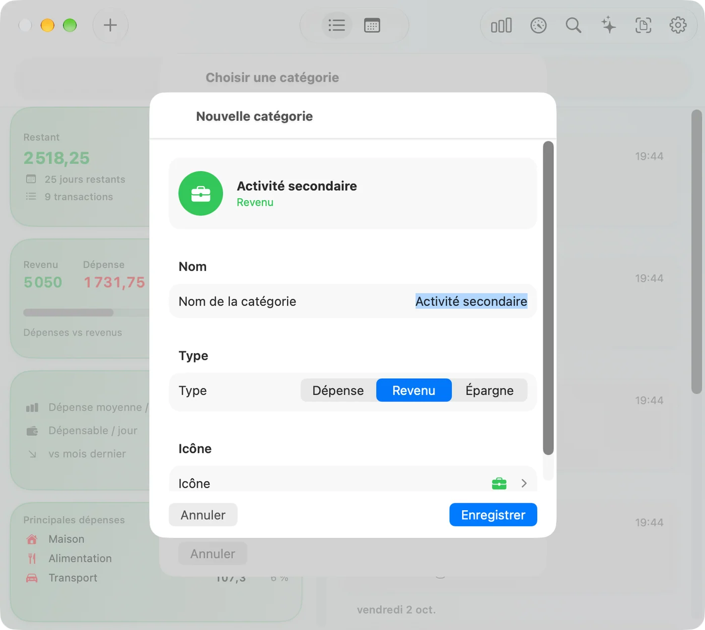 Creating a custom category in the Savings Mac app
