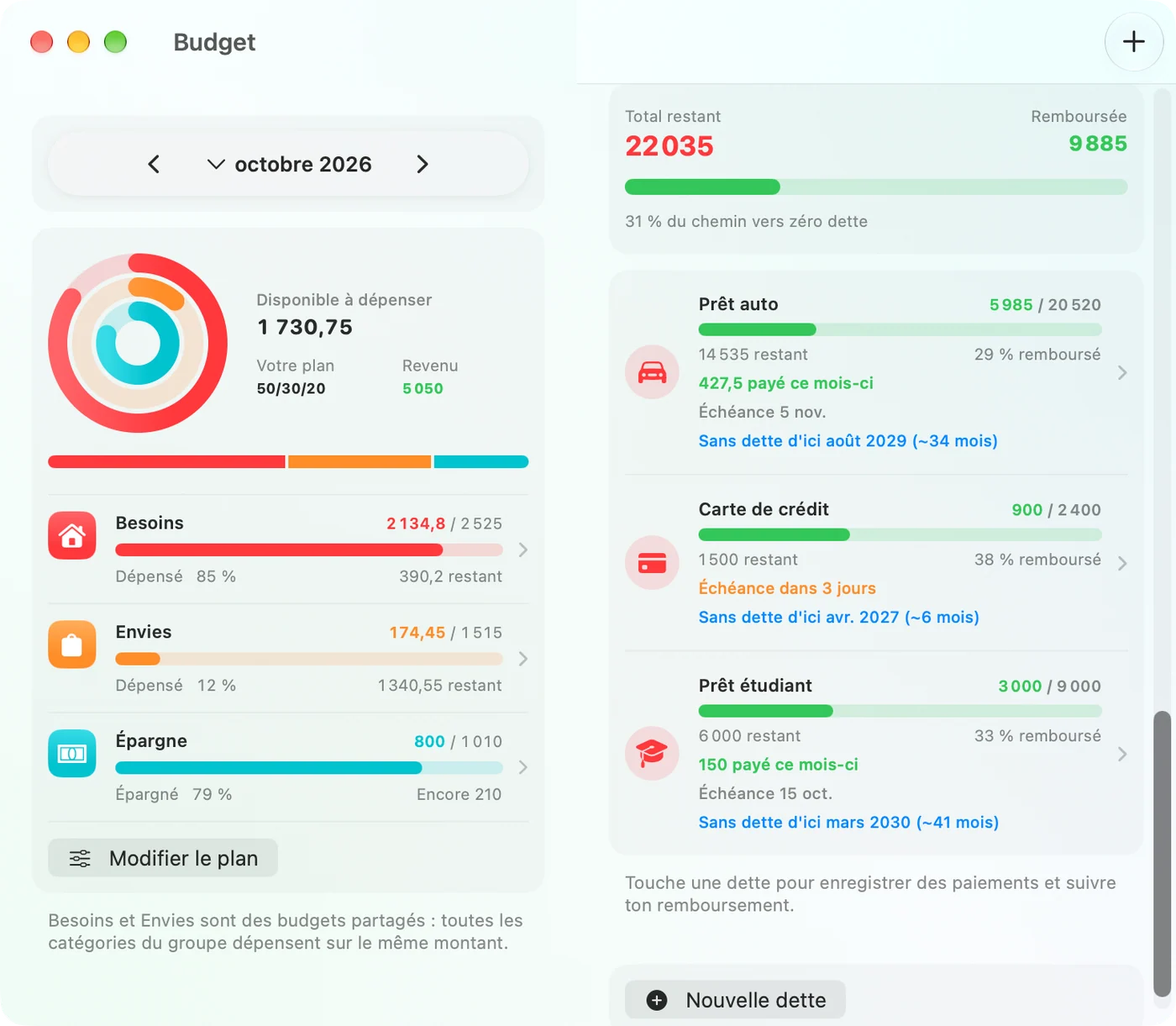 Tracking debts and payoff progress in the Savings Mac app