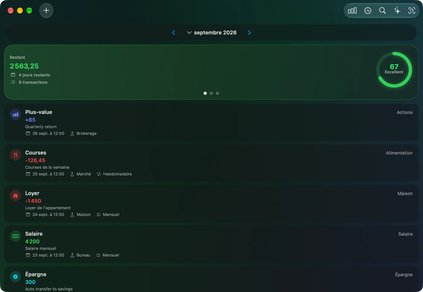 The Savings Home window on Mac in dark mode