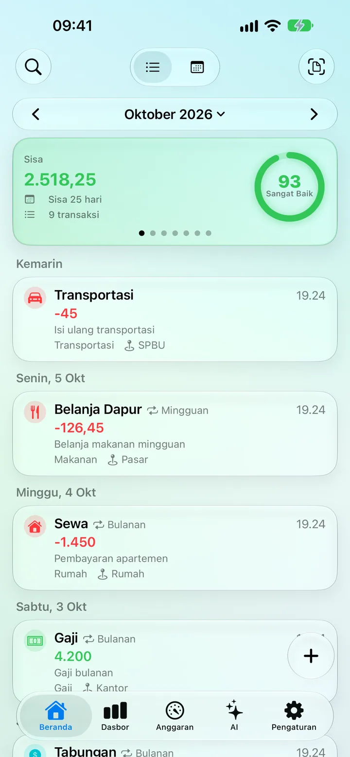 The Savings app Home screen — June transactions, total balance and saving progress