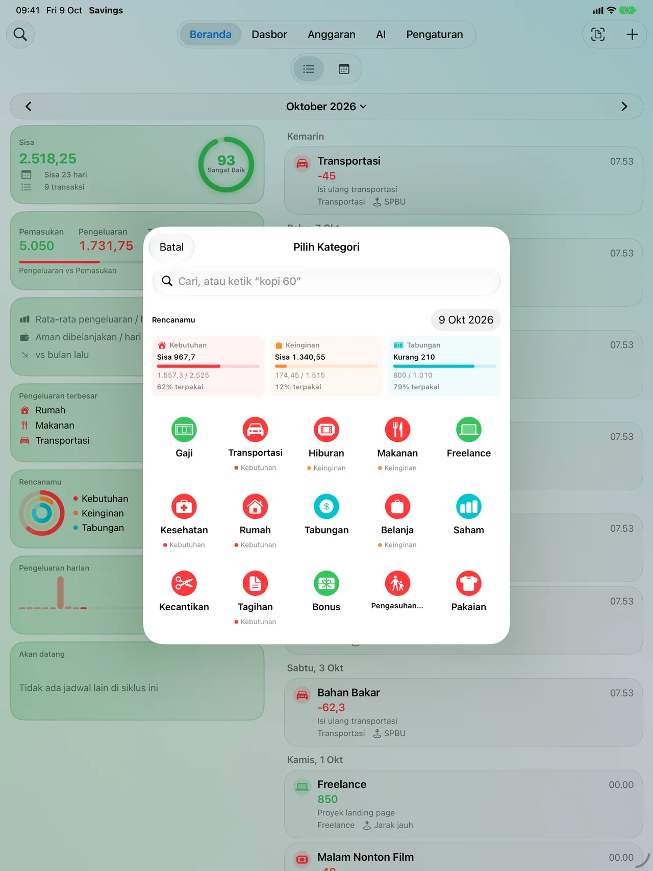 Picking a category on iPad