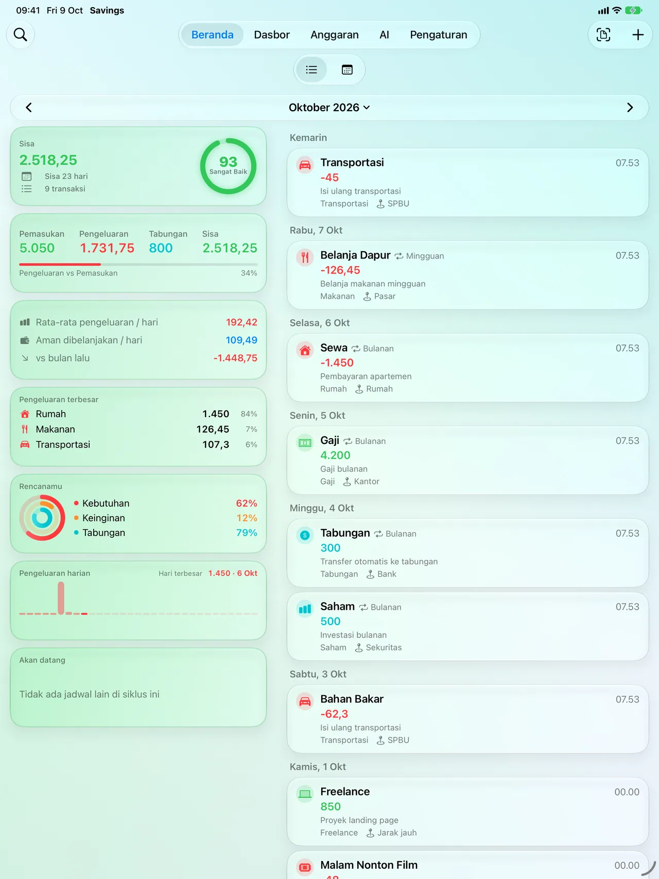 The Savings Home screen on iPad