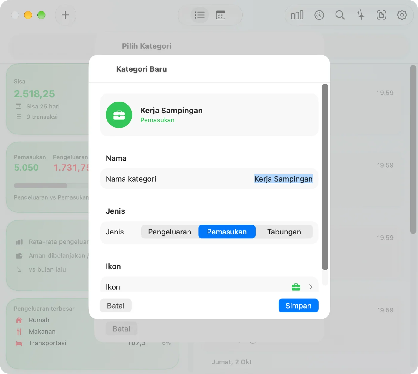 Creating a custom category in the Savings Mac app