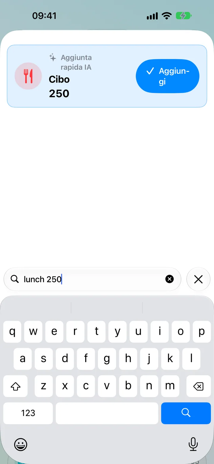 Quick Add in Savings — typing a transaction in plain words for on-device AI to parse