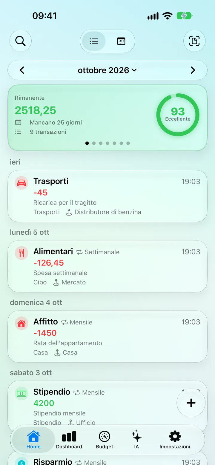 The Savings app Home screen — June transactions, total balance and saving progress
