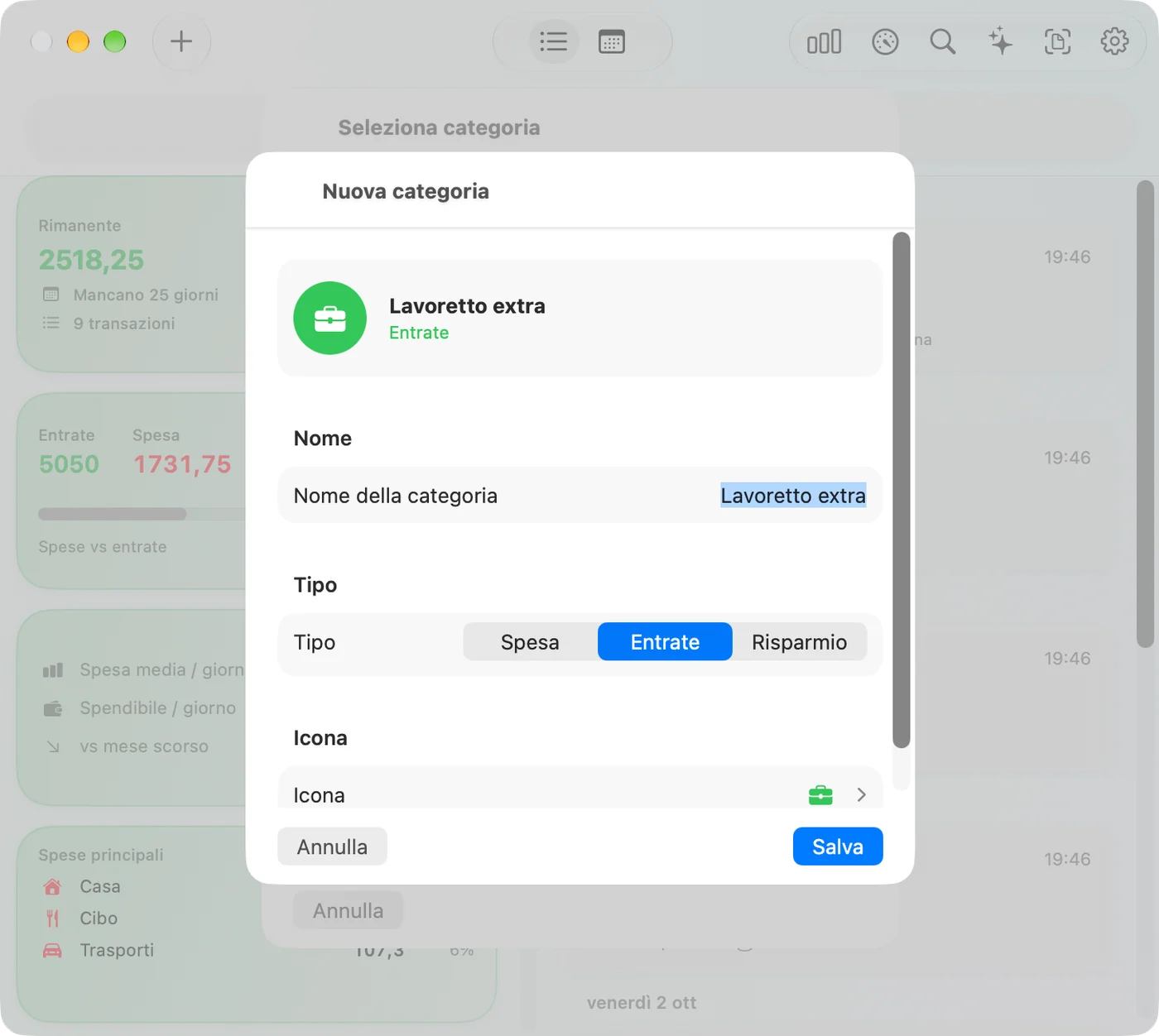 Creating a custom category in the Savings Mac app