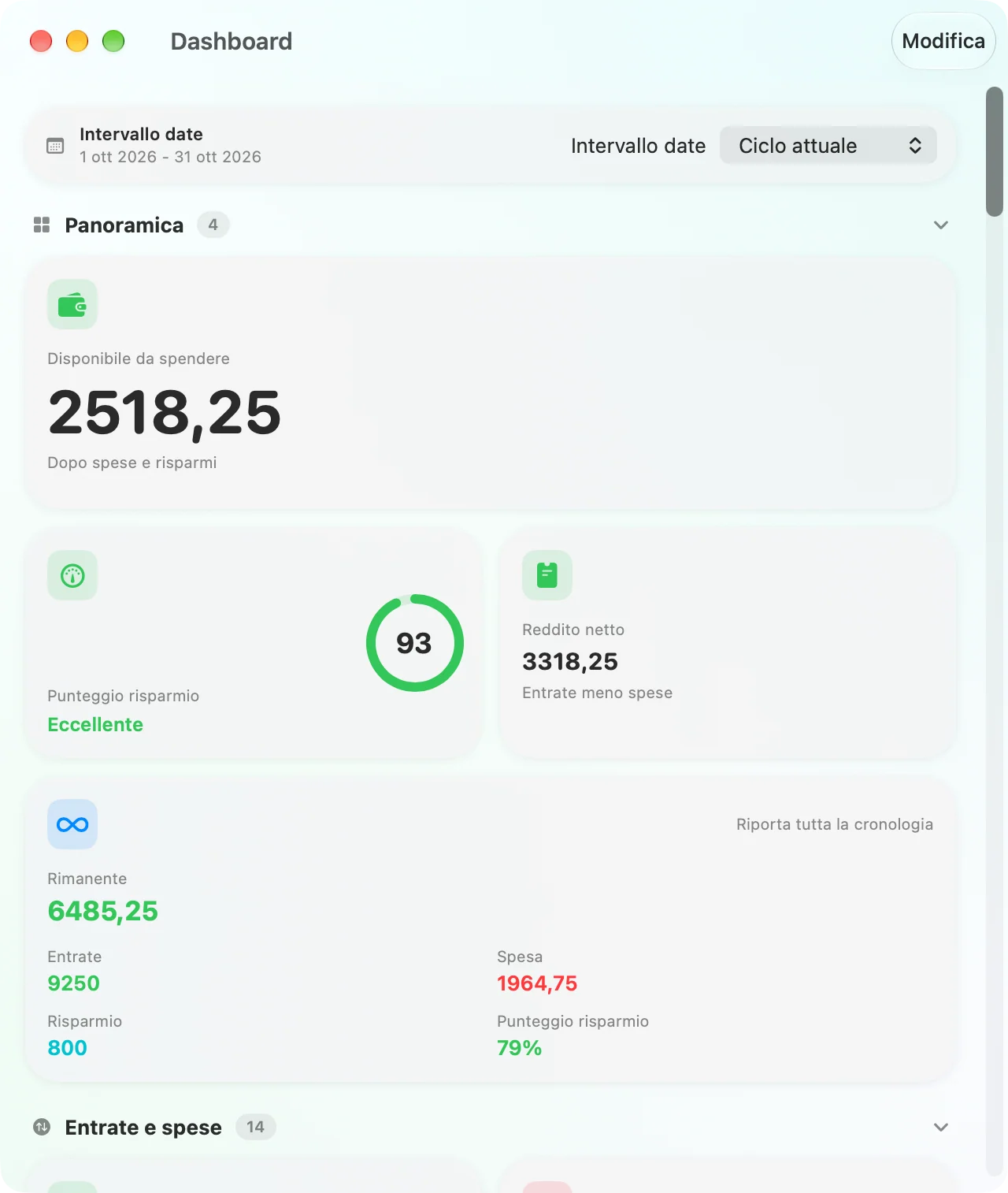 The Savings dashboard as a native Mac app window