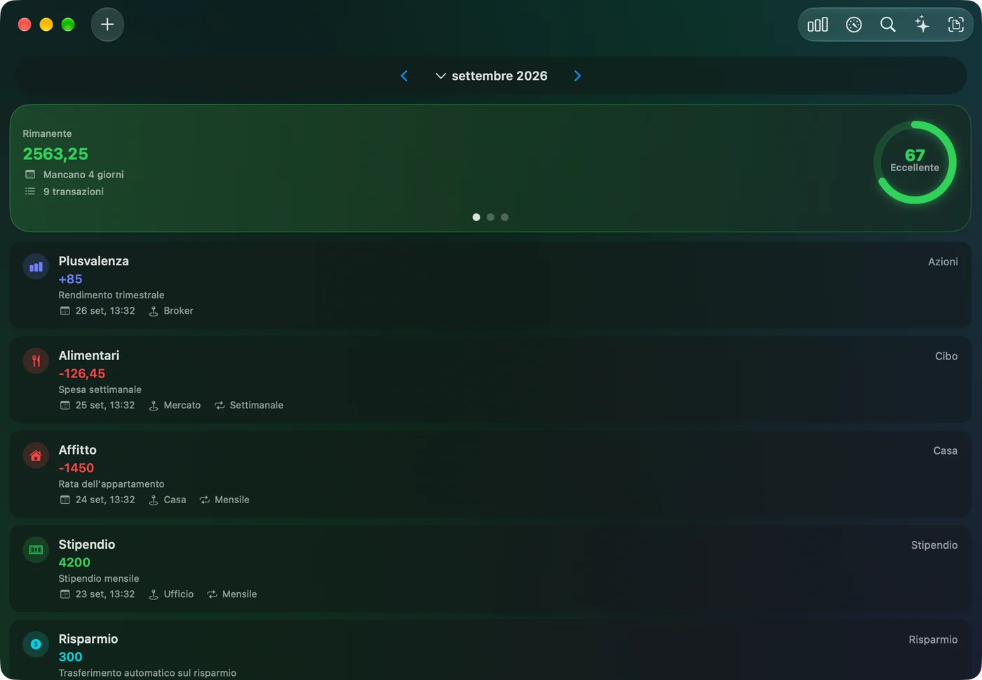The Savings Home window on Mac in dark mode