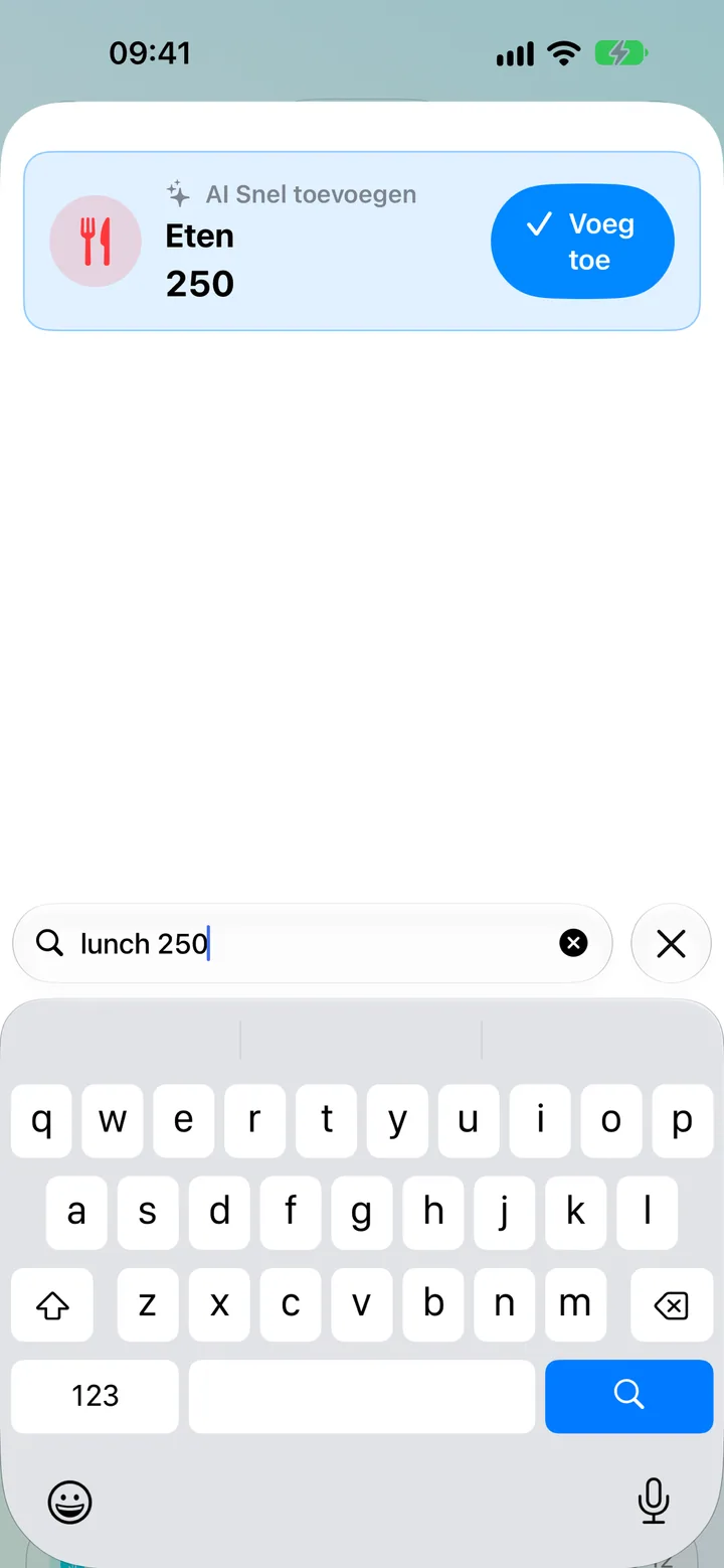 Quick Add in Savings — typing a transaction in plain words for on-device AI to parse
