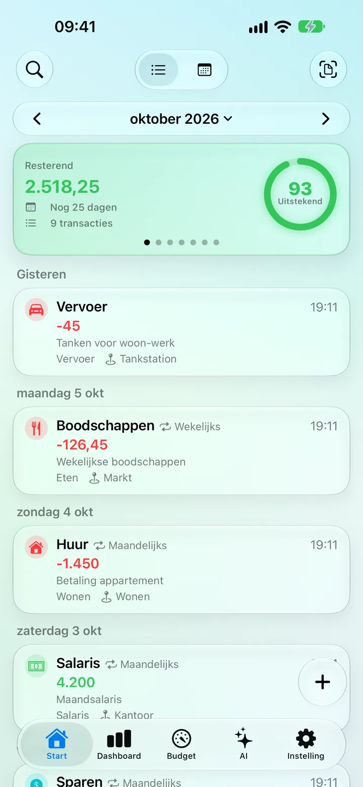 The Savings app Home screen — June transactions, total balance and saving progress