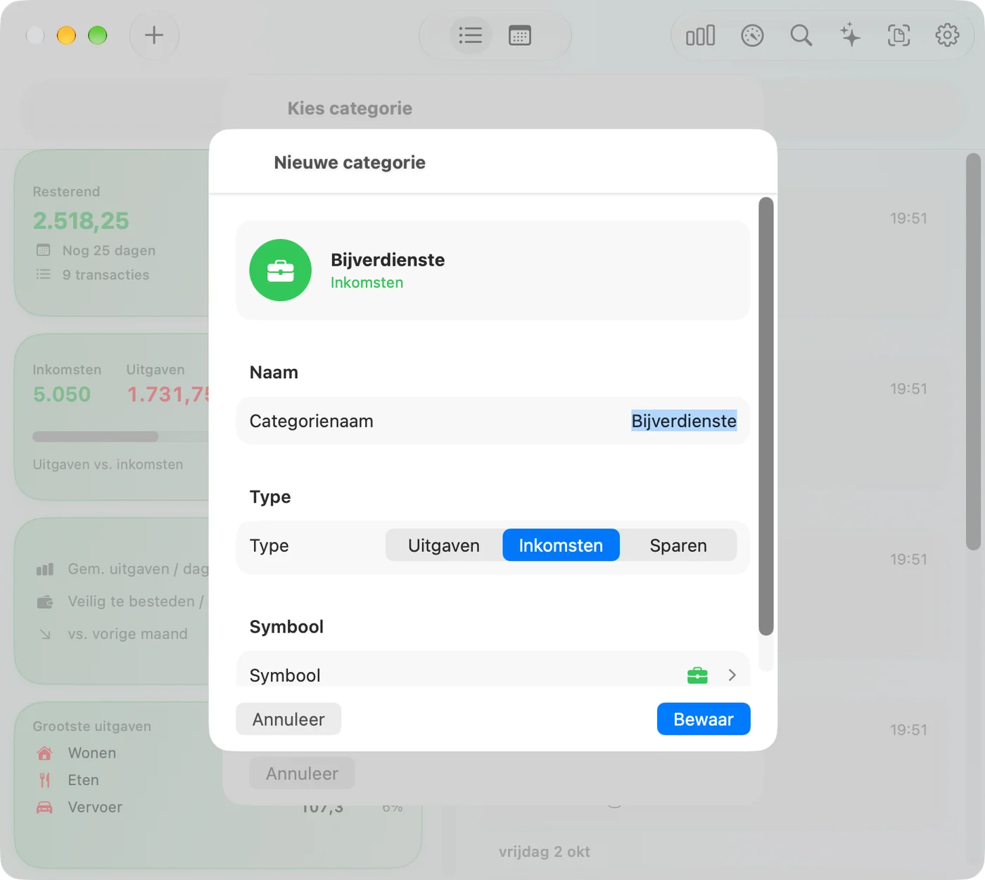 Creating a custom category in the Savings Mac app