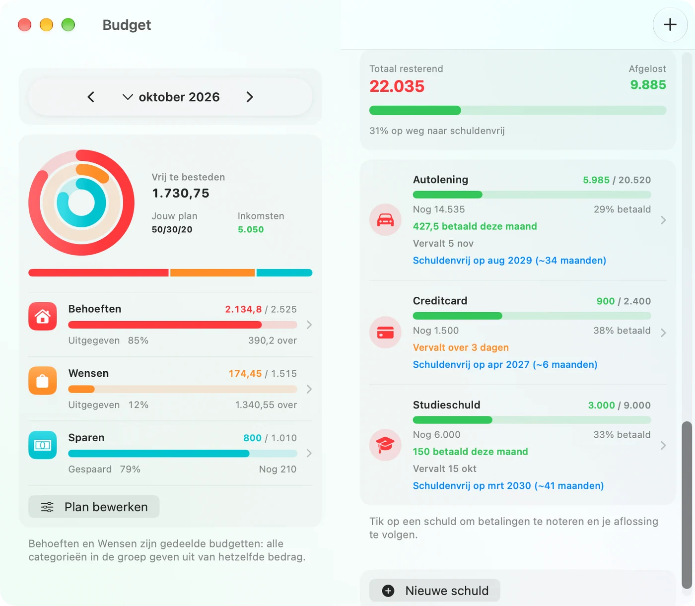 Tracking debts and payoff progress in the Savings Mac app