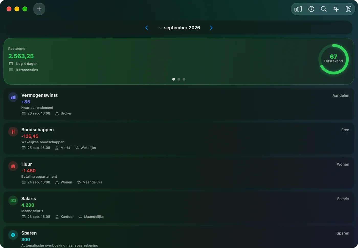 The Savings Home window on Mac in dark mode