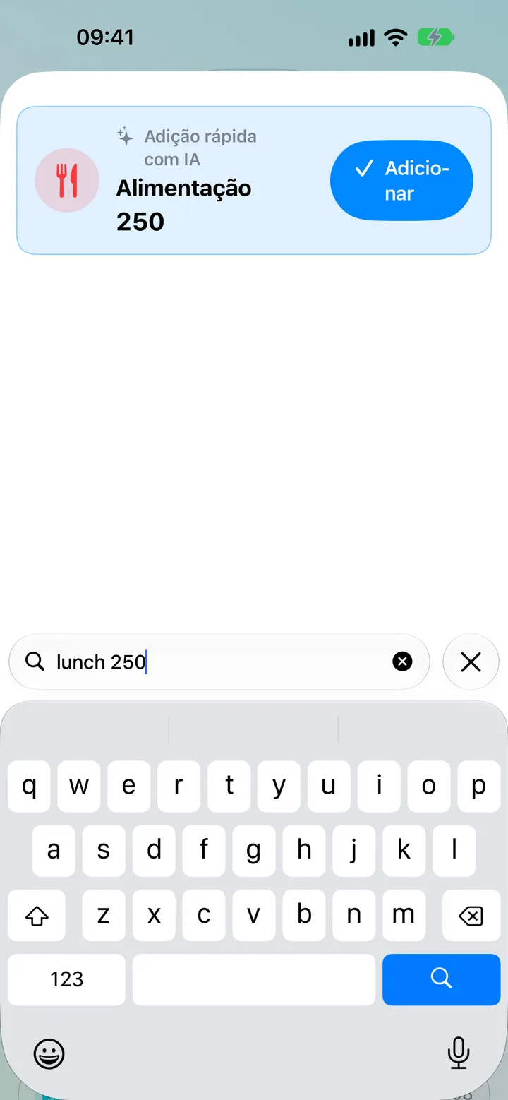 Quick Add in Savings — typing a transaction in plain words for on-device AI to parse