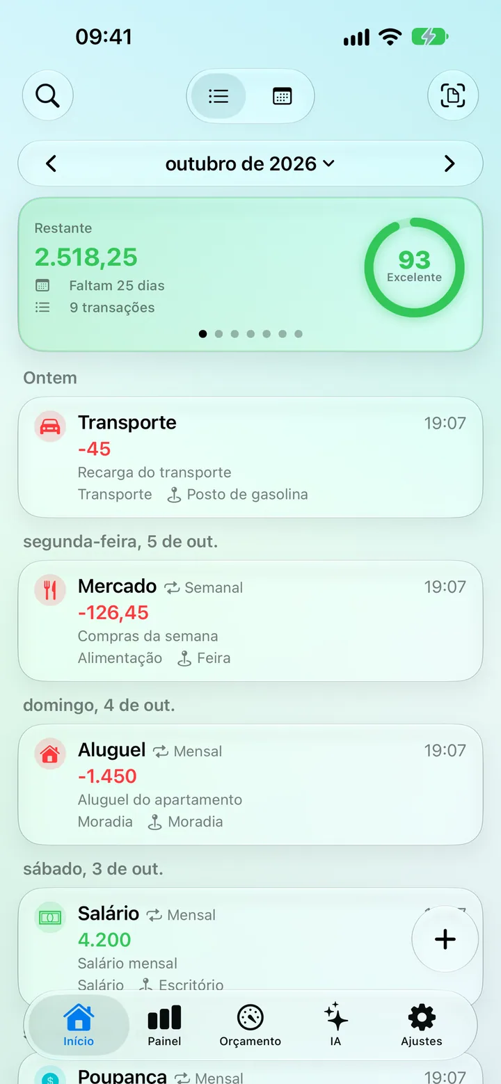 The Savings app Home screen — June transactions, total balance and saving progress