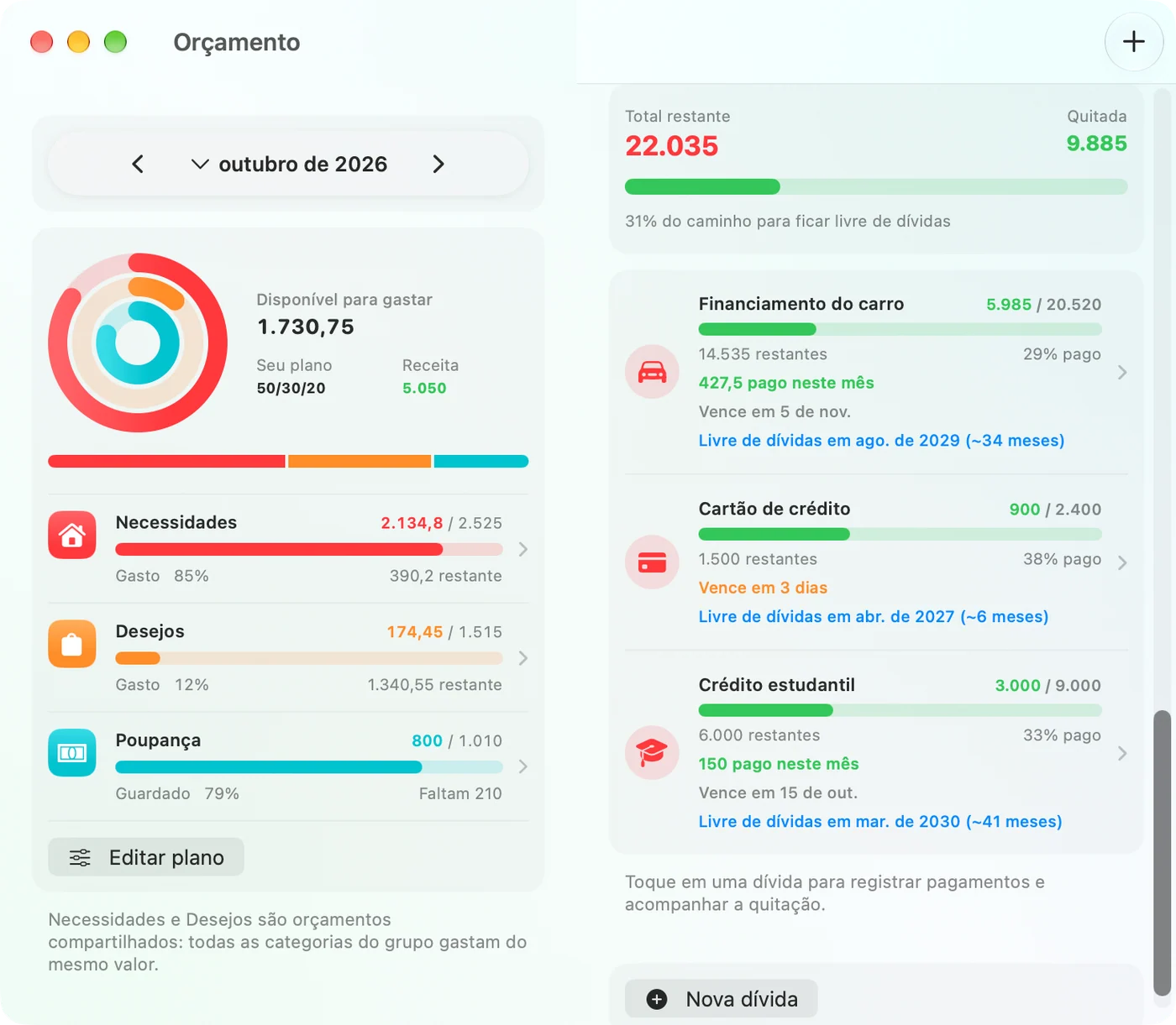 Tracking debts and payoff progress in the Savings Mac app