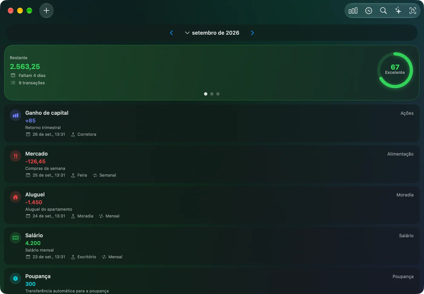 The Savings Home window on Mac in dark mode