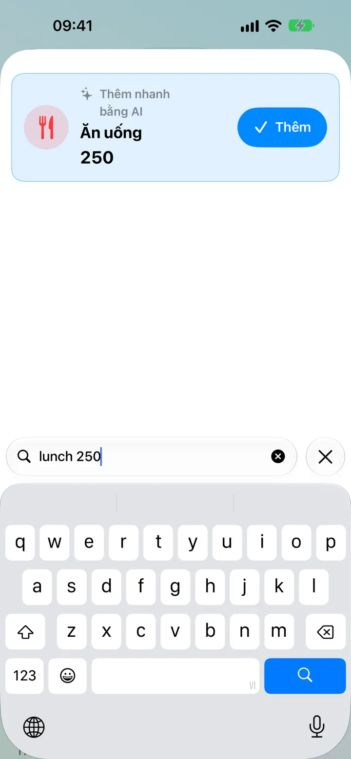 Quick Add in Savings — typing a transaction in plain words for on-device AI to parse