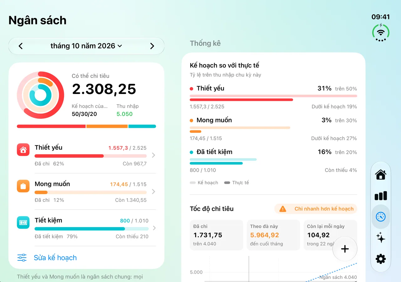 The Savings Budget screen on iPhone Duo, fully open