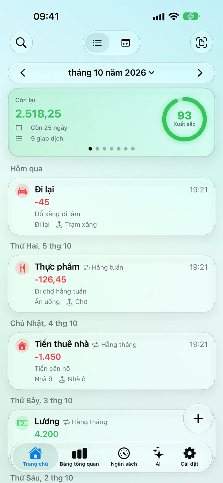 The Savings app Home screen — June transactions, total balance and saving progress
