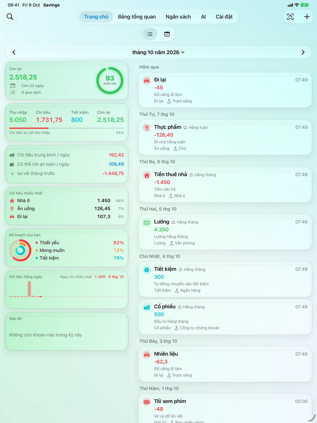 The Savings Home screen on iPad