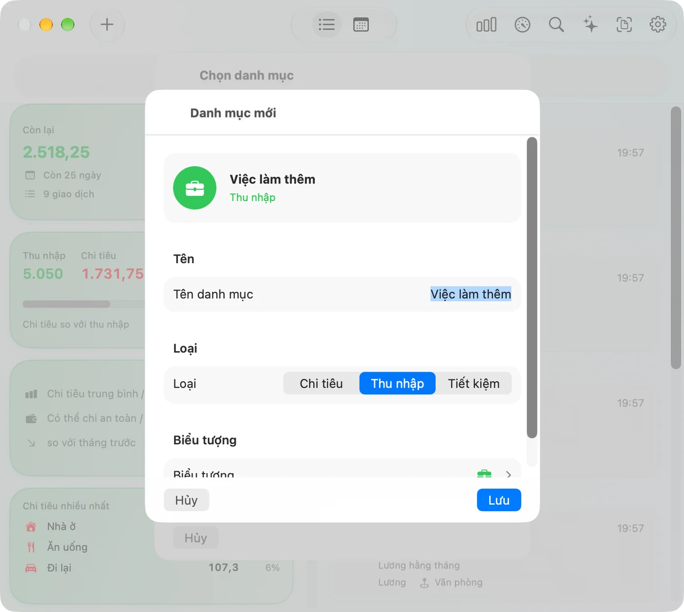 Creating a custom category in the Savings Mac app