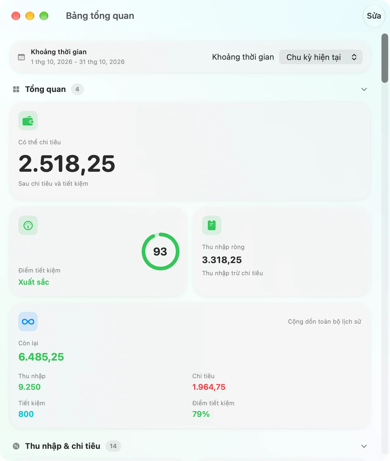 The Savings dashboard as a native Mac app window