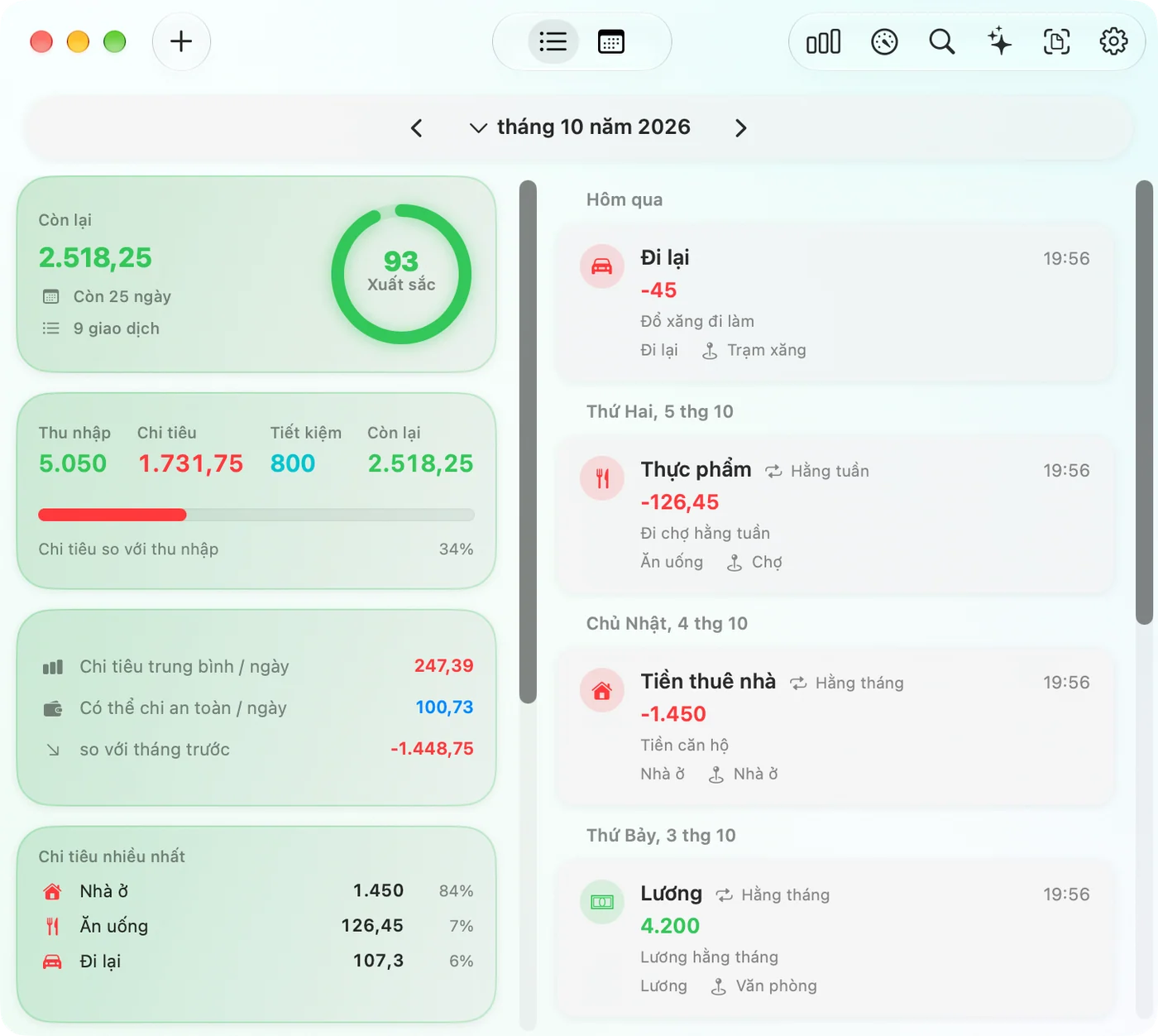 The Savings Home window on Mac